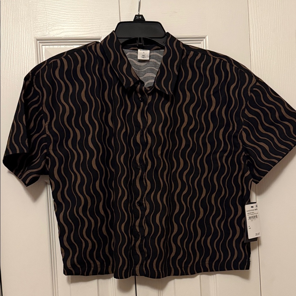 Melrose and Market Black and Brown Wave Button Down Shirt